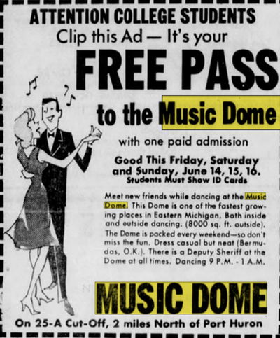 The Dome (The Music Dome) - June 14 1963 Ad (newer photo)